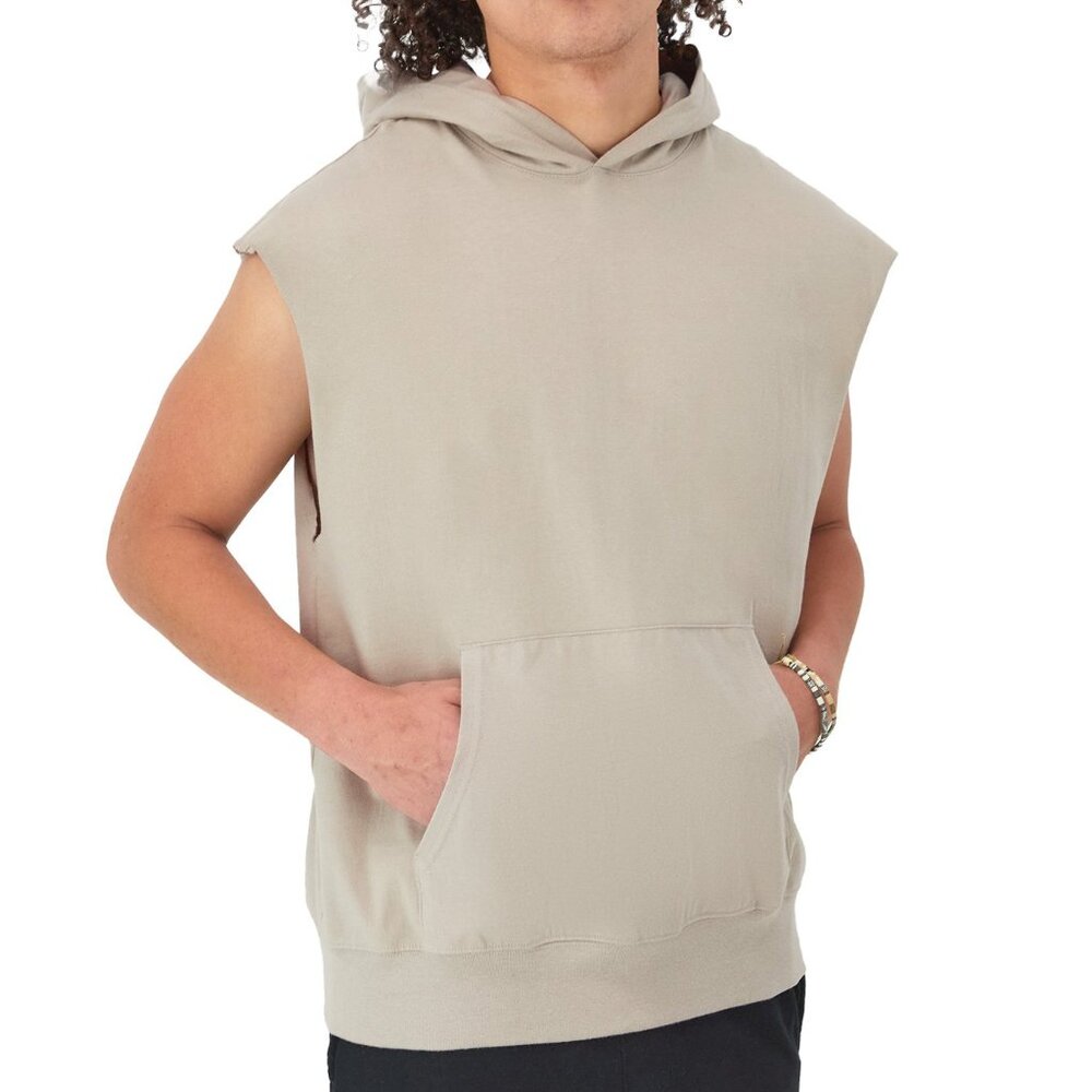 New! Champion Middleweight Cutoff Muscle T-Shirt Hoodie Tan Men's Size L